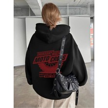 Divin Unısıx Kapşonlu Baskılı Sweat Kaliteli 3 Iplik Kumaş Modern Oversize Kesim