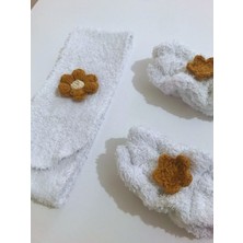 Bonvii Int Havlu Bileklik Çift Saç Bandı Spa Set Papatya Çiçek Yüz Yıkama Spor Kol Bandı %100 Pamuk