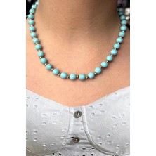 Caş Dekorasyon Altın ve Mavi Renk Boncuklu Çelik Kolye