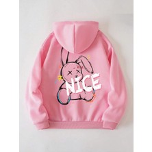Divin Kadın Baskılı Sweatshırt Kapüşonlu 3iplik Oversize Kesim