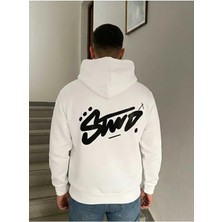 Divin Erkek Kapşonlu Baskılı Stw2 Sweat Kaliteli 3 Iplik Kumaş Modern Oversize Kesim