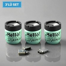 LE Paris Hello Baskılı 3 Adet Cam Kokusuz Küllük | Dumansız | Rüzgar Önleyici Kapaklı Dekoratif Cam Küllük | 425 ML