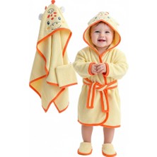 Milays 0-12 Ay  Bebeklere  Organik Pamuk Sevimli Hayvan  Nakışlı 4 Parça Bornoz Seti