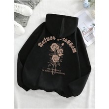 Divin Kadın Gül Baskılı Sweatshırt 3iplik Kaliteli Kumaş Oversize Kesim