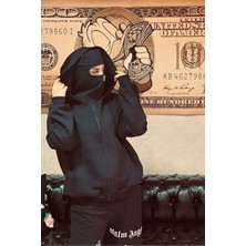 Divin Siyah Kar Maskeli Samuray Kapüşonlu Sweatshirt