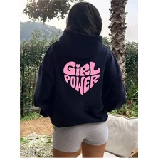 Divin Kadın Kapşonlu Baskılı Sweat Kaliteli 3 Iplik Kumaş Modern Oversize Kesim