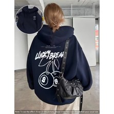Divin Unısıx Kapşonlu Baskılı Sweat Kaliteli 3 Iplik Kumaş Modern Oversize Kesim