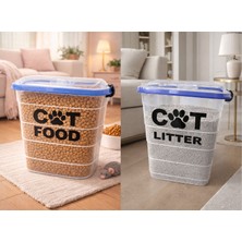 Deembro 2 Li Set 15 kg Kedi Maması Saklama Kabı ve 35 lt Kedi Kumu Saklama Kutusu Vakumlu Hava Almayan Seri