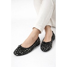 Redtan Kadın Siyah-Gümüş Pullu Babet Modern Tasarım Günlük Ayakkabı