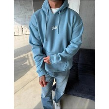 Divin Erkek Kapşonlu Baskılı Stw Sweat Kaliteli 3 Iplik Kumaş Modern Oversize Kesim