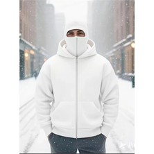 Divin Kar Maskeli Ninja Erkek Fermuarlı Sweatshırt Hırka 3 Iplik Kalın Fermuarlı