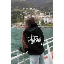 Divin Street Style Siyah Kapüşonlu Sweatshirt – Stussy Logo