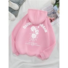 Divin Kadın Gül Baskılı Sweatshırt 3iplik Kaliteli Kumaş Oversize Kesim