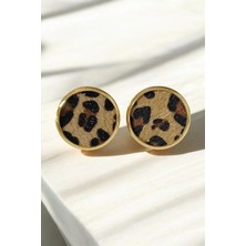 Vera House Gold Leopar Şık Zarif Kadın Küpe Yuvarlak - Leopar Vintage Model Küpe