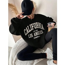 Divin -Kadın Siyah Baskılı Sweatshırt 3iplik Kaliteli Kumaş Oversize Kesim