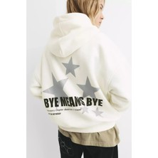 Divin Bye Means Bye Baskılı Kapüşonlu Oversıze Sweatshırt Büyük Beden