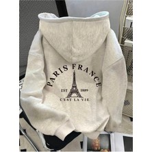 Unisex Paris France Eiffel Baskılı Kapüşonlu Sweatshirt