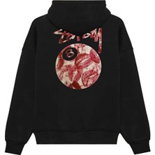 Divin Unisex Siyah Oversize Kapüşonlu Sweatshirt – 8 Ball Baskılı