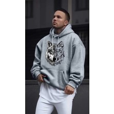 Divin Erkek Street Style Kurt Desenli Kapüşonlu Sweatshirt