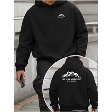 Divin Erkek Kapşonlu Baskılı Sweat Kaliteli 3 Iplik Kumaş Modern Oversize Kesim