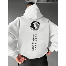 Divin -Erkek Happiness Baskılı Sweatshırt 3iplik Kaliteli Kumaş Oversize Kesim