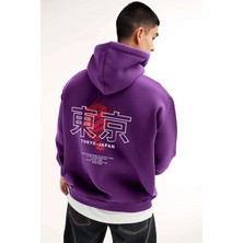 Divin Erkek Baskılı Kapüşonlu Sweatshırt Oversize Kesim 3iplik Pamuklu Kumaş