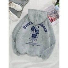 Divin Kadın Gül Baskılı Sweatshırt 3iplik Kaliteli Kumaş Oversize Kesim