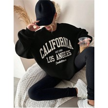 Divin -Kadın Siyah Baskılı Sweatshırt 3iplik Kaliteli Kumaş Oversize Kesim