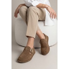 Marco Bellini 010 Kadın Süet Hakiki Deri Loafer Bantlı Maskülen Günlük Ayakkabı Vizon