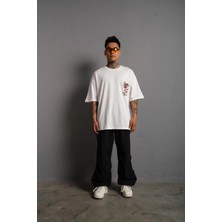 Glam Love Sırt Baskılı A Kalite Oversize T-Shirt - Beyaz -