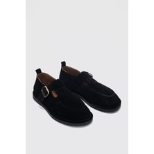 Marco Bellini 010 Kadın Süet Hakiki Deri Loafer Bantlı Maskülen Günlük Ayakkabı Siyah