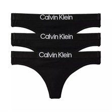Calvin Klein Kadın Logo Detaylı Elastik Bel Bantlı Pamuklu Üçlü Paket Siyah Bikini Altı LV00QD5397-UB1