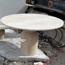 Adomar Marble Traverten Yemek Masası