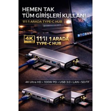 Toyfest 11IN1 Type-C Hub USB 3.0 HDMI 4K VGA Lan Sd/tf 100W Pd Çoklayıcı Adaptör Dönüştürücü