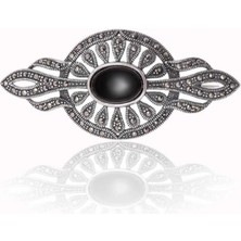 Supertrend Gümüş Markazit ve Oniks Taşlı Broş