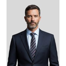 1001 Kravat Bordo Çizgili Klasik Lacivert Kravat - 8 cm genişliğinde