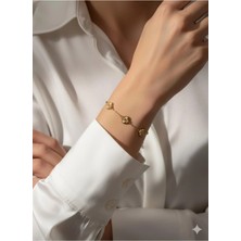 Hercy 316 L Paslanmaz Çelik Gold Yonca Bileklik | Çelik Yonca Bileklik