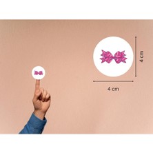 Casalinghi Şeker Pembe Fiyonk Baskılı Etiket Yuvarlak Mat Çıkartma Bow Round Sticker 4 cm (40 Adet)