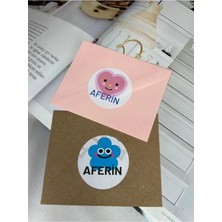 Bisaccia Karışık Renkli Sevimli Aferin Stickerı Mat Etiket Okul Kurs 4 cm (100 Adet)