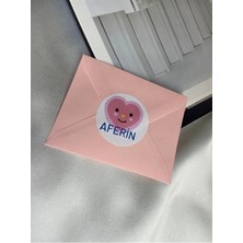 Bisaccia Pembe Aferin Sevimli Sticker Mat Etiket 4 cm (40 Adet)