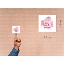 Casalinghi Hoş Geldin Bebeğim Etiketi Pembe Tavşan Mat Çıkartma Cute Sticker Bebek Partisi 3.5 cm (45 Adet)
