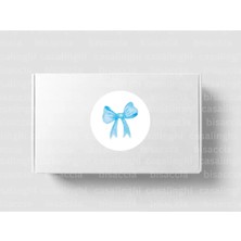 Casalinghi 3 cm (95 Adet) - Mavi Fiyonk Baskılı Etiket Kurdele Fiyonk Yuvarlak Mat Çıkartma Round Sticker