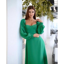 Twomeey Kadın Madonna Yaka Balon Kol Maxi Boy Ithal Double Kumaş Elbise