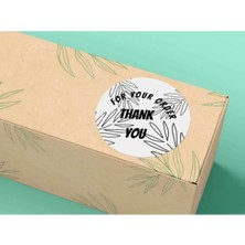 Bisaccia Than You For Your Order Sticker Siyah Beyaz Yaprak Yuvarlak Etiket 4 cm -40 Adet