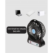 Aydogan's Şarjlı USB Fan – Masaüstü Mini Vantilatör, Taşınabilir, Işıklı, 3 Kademeli, Sessiz