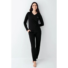 Tudik Collection Pierre Cardin 9070-X Kadın Battal Uzun Kol Pijama Takım