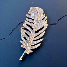 Rachel Silver Altın Renk Zirkon Taşlı Yaprak Broş