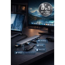 Toyfest 8 In 1 Type-C USB Hub HDMI 4K Pd Şarj Sd Kart Okuyucu MacBook Notebook Uyumlu Adaptör