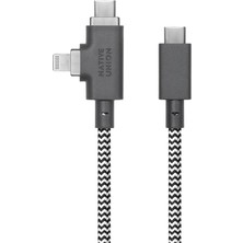 Native Union Belt Serisi Duo Pro Type-C To Type-C - Lightning Şarj Kablosu 240W 2.4m Siyah - Beyaz