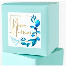 Bisaccia Nişan Hatırası Etiketi Mavi Yapraklar Kare Mat Sticker 4.5 cm (40 Adet)